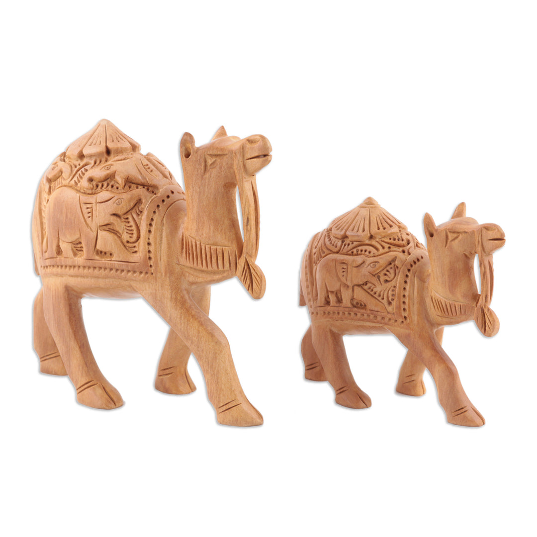 Handcrafted Wood Statuettes (Pair) - Camel Caravan