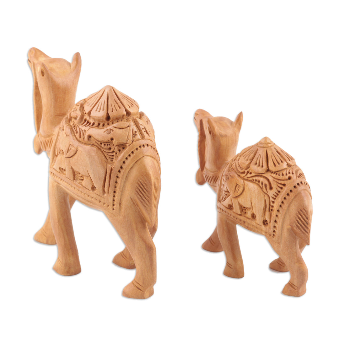Handcrafted Wood Statuettes (Pair) - Camel Caravan