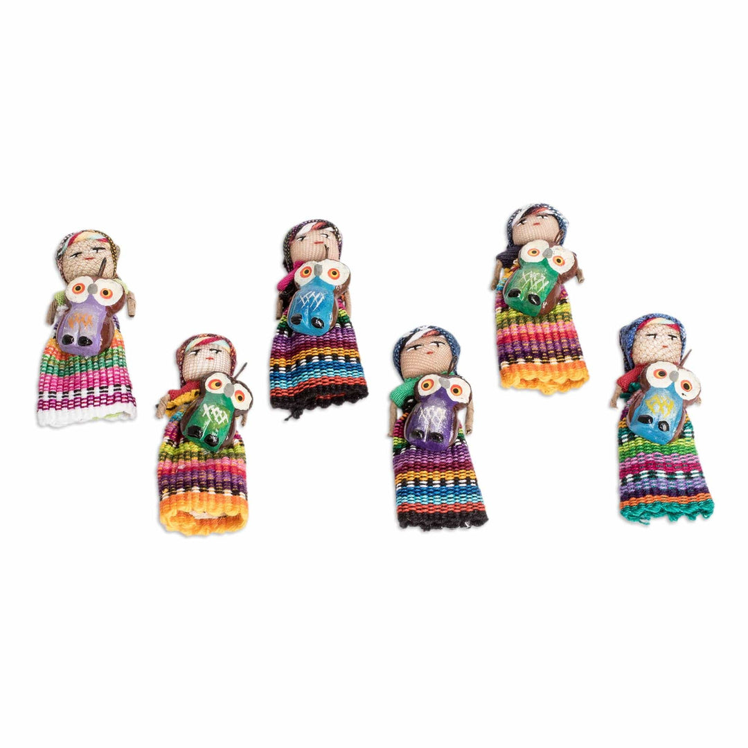 Set of 6 Cotton Decorative Dolls Handcrafted in Guatemala - Sharing Wisdom