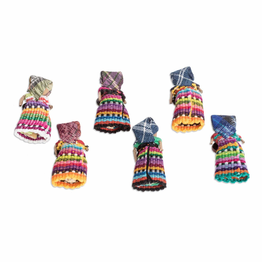 Set of 6 Cotton Decorative Dolls Handcrafted in Guatemala - Sharing Wisdom