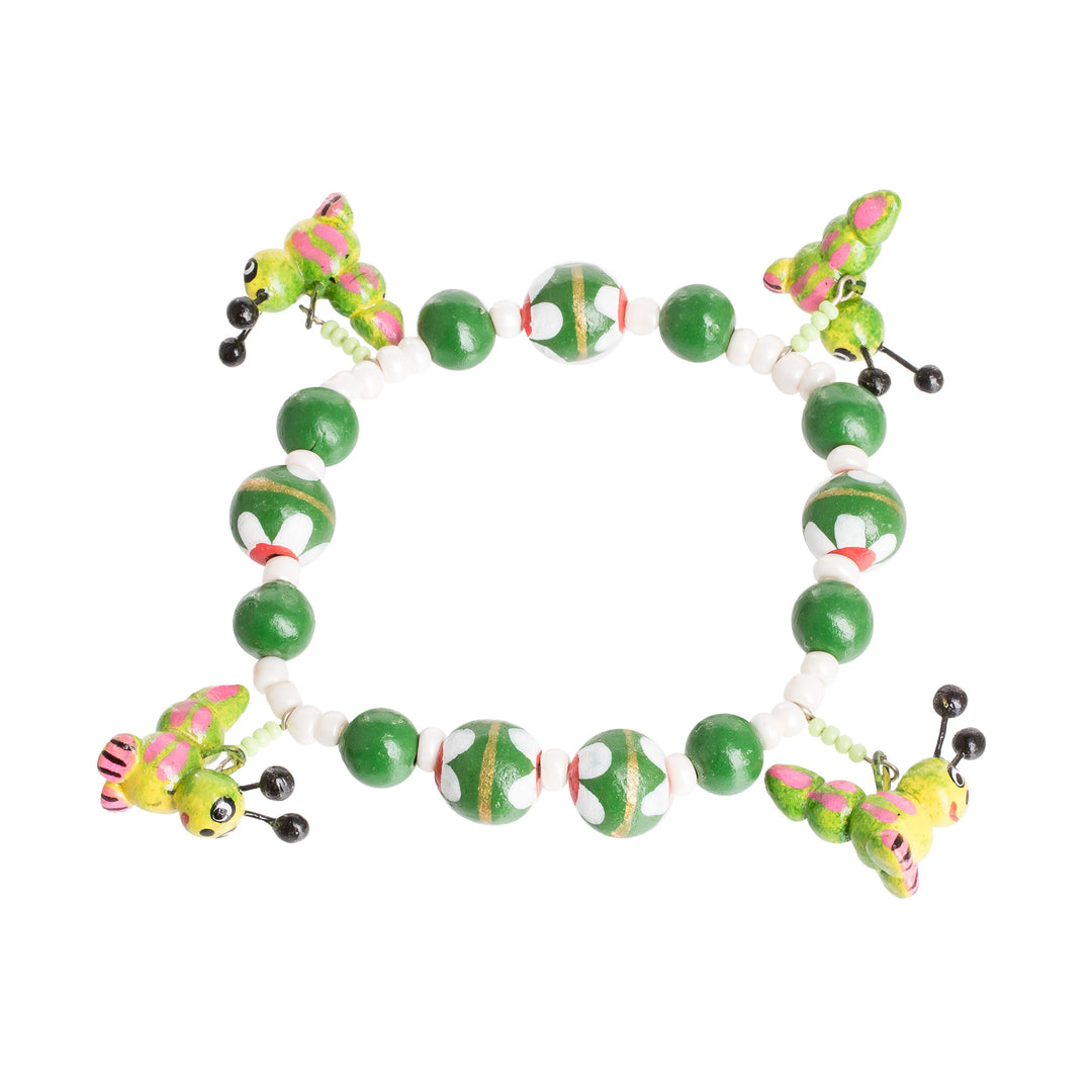 Handcrafted Ceramic Beaded Stretch Bracelet in Green - Merry Caterpillars