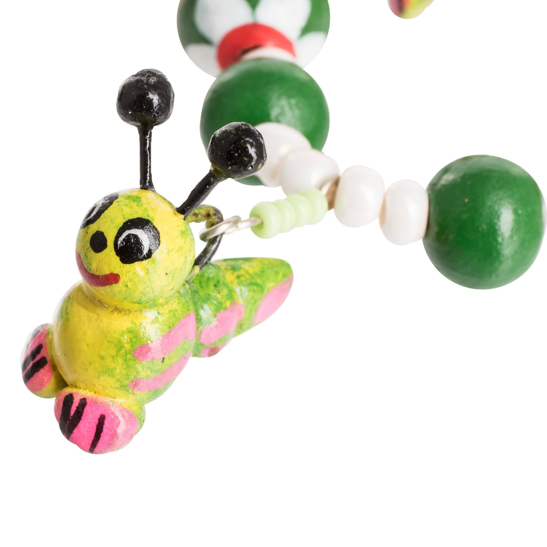 Handcrafted Ceramic Beaded Stretch Bracelet in Green - Merry Caterpillars