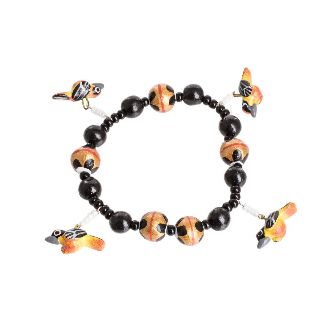 Handcrafted Ceramic Beaded Stretch Bracelet with Birds - Gallant Birds