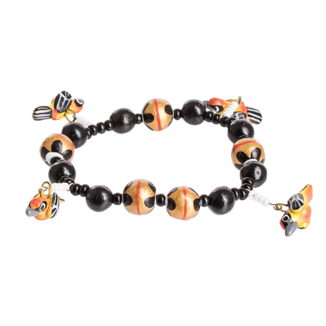 Handcrafted Ceramic Beaded Stretch Bracelet with Birds - Gallant Birds