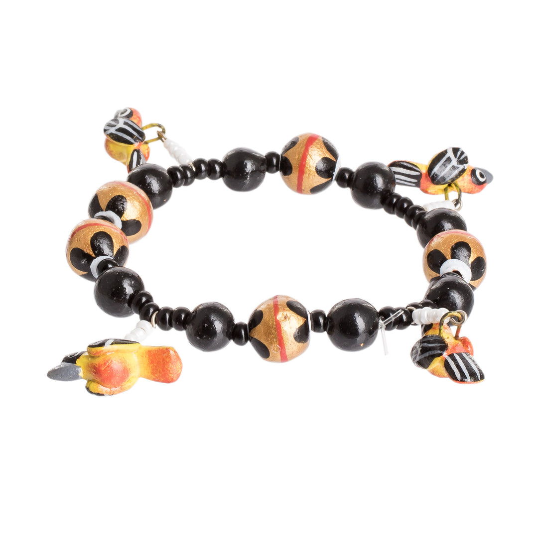 Handcrafted Ceramic Beaded Stretch Bracelet with Birds - Gallant Birds