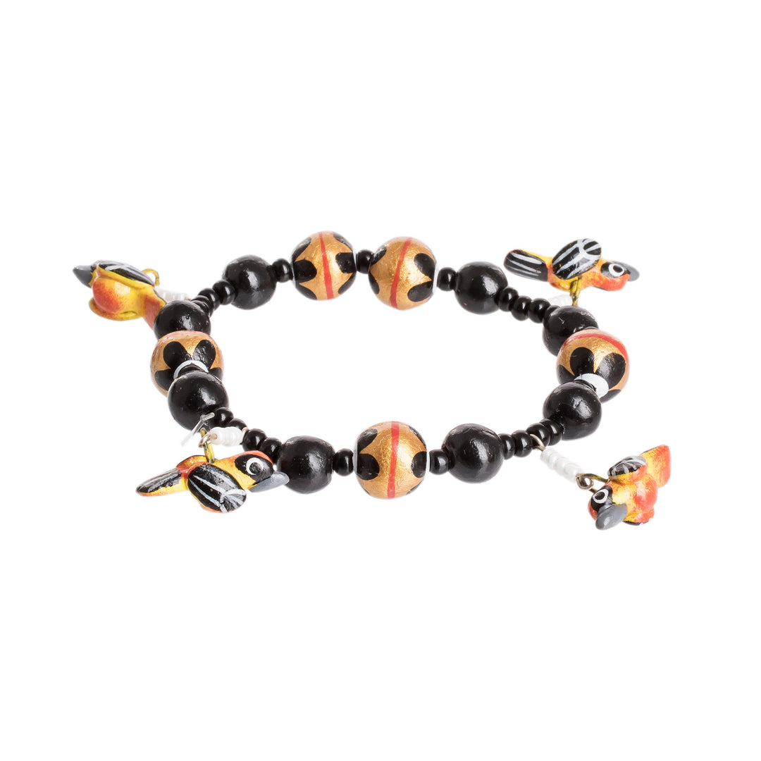 Handcrafted Ceramic Beaded Stretch Bracelet with Birds - Gallant Birds