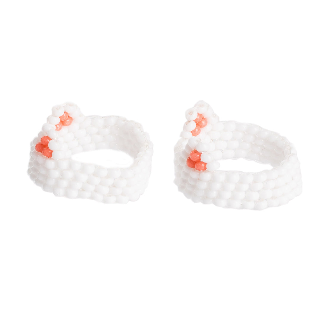 2 Cat-themed Glass Beaded Friendship Rings From Guatemala - Pussycats