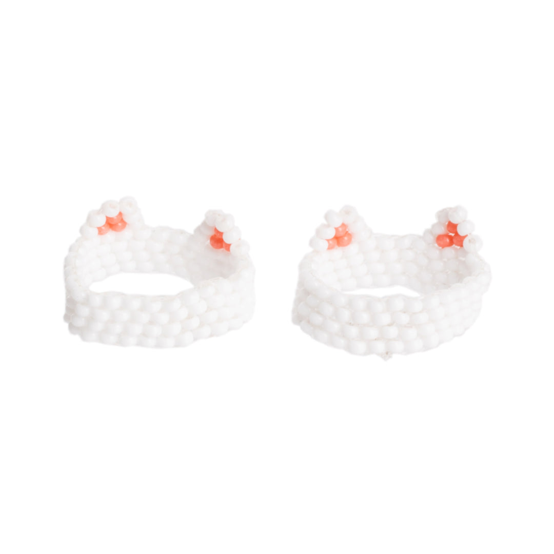 2 Cat-themed Glass Beaded Friendship Rings From Guatemala - Pussycats