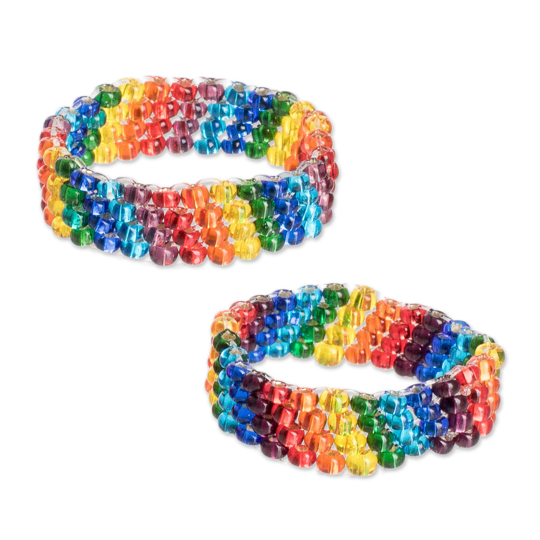 2 LGBTQ+ Themed Glass Bead Friendship Rings From Guatemala - Love is Love