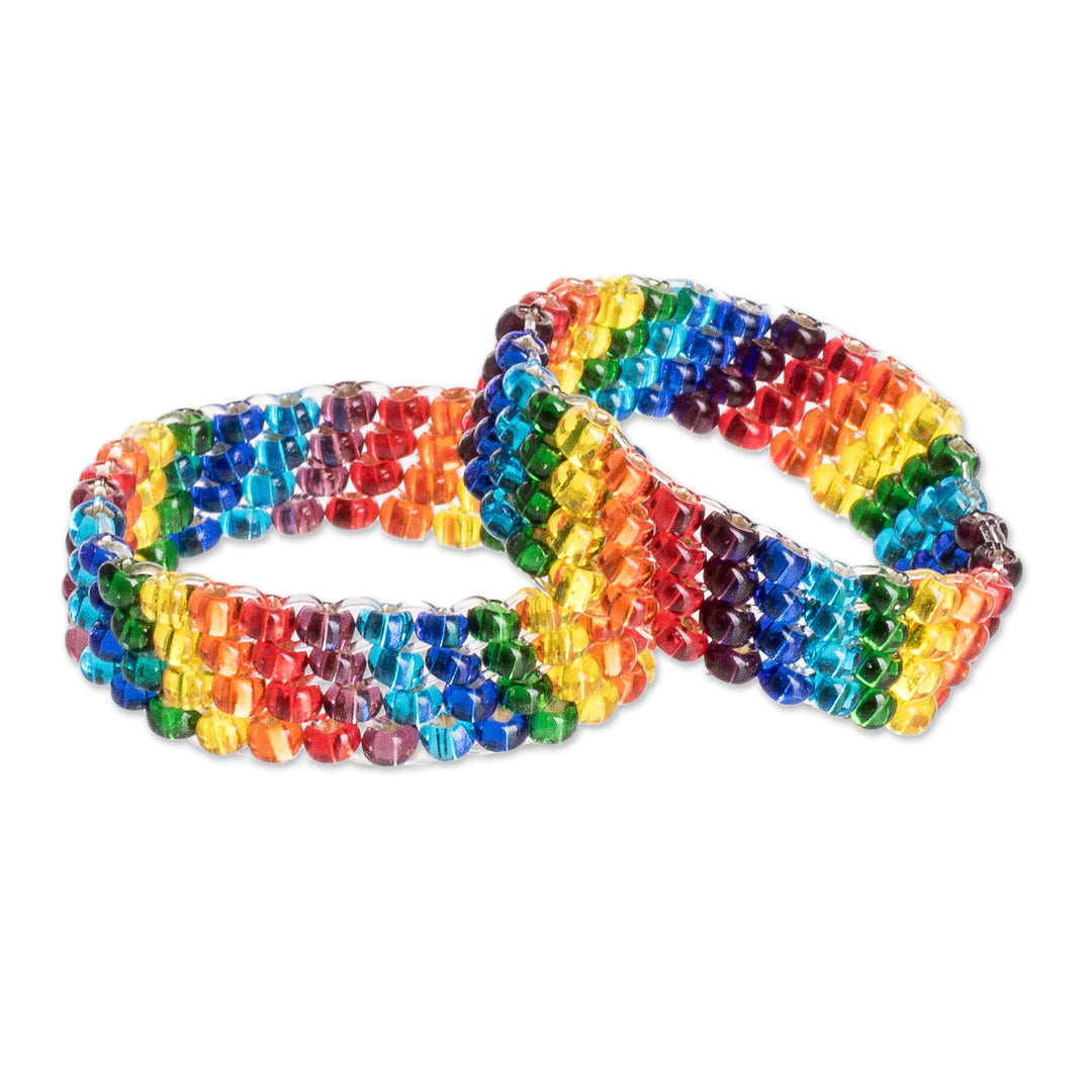 2 LGBTQ+ Themed Glass Bead Friendship Rings From Guatemala - Love is Love