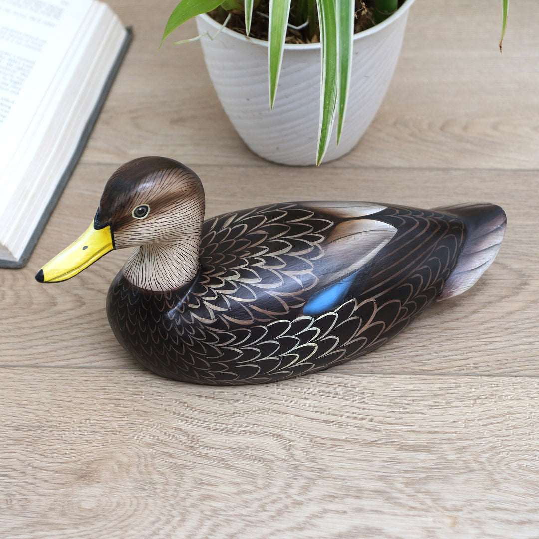 Handmade Javanese Suar Wood Duck Statuette - Blue-Winged Teal