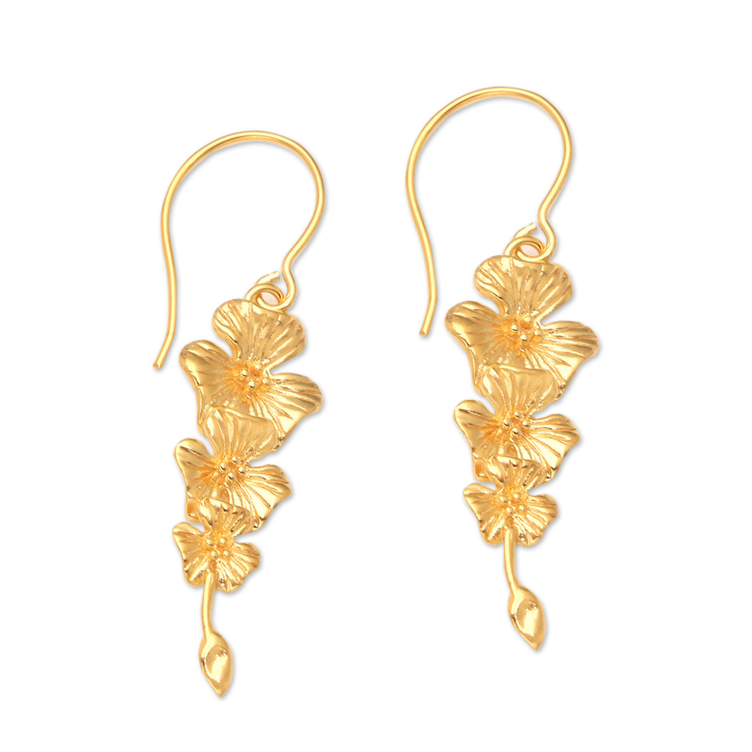 18k Gold-plated and Flower-shaped Dangle Earrings from Bali - Flamboyant