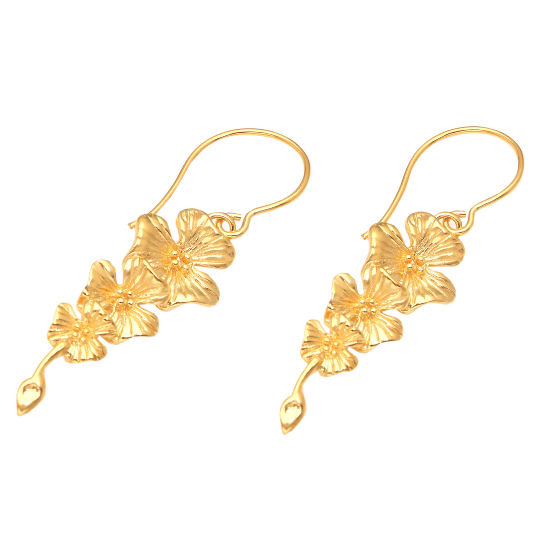 18k Gold-plated and Flower-shaped Dangle Earrings from Bali - Flamboyant