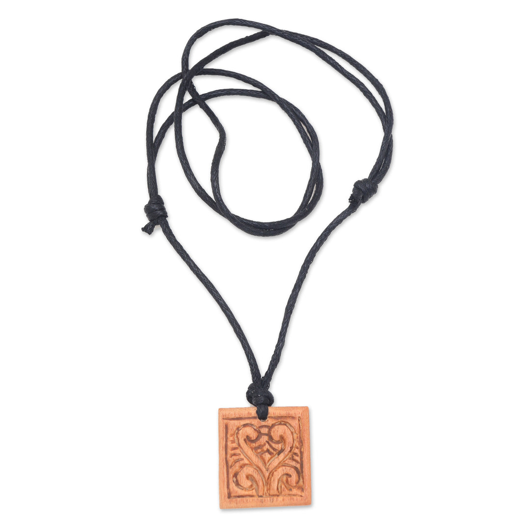 Men's Sawo Wood Pendant Necklace with Cotton Cord - Courage Spirals