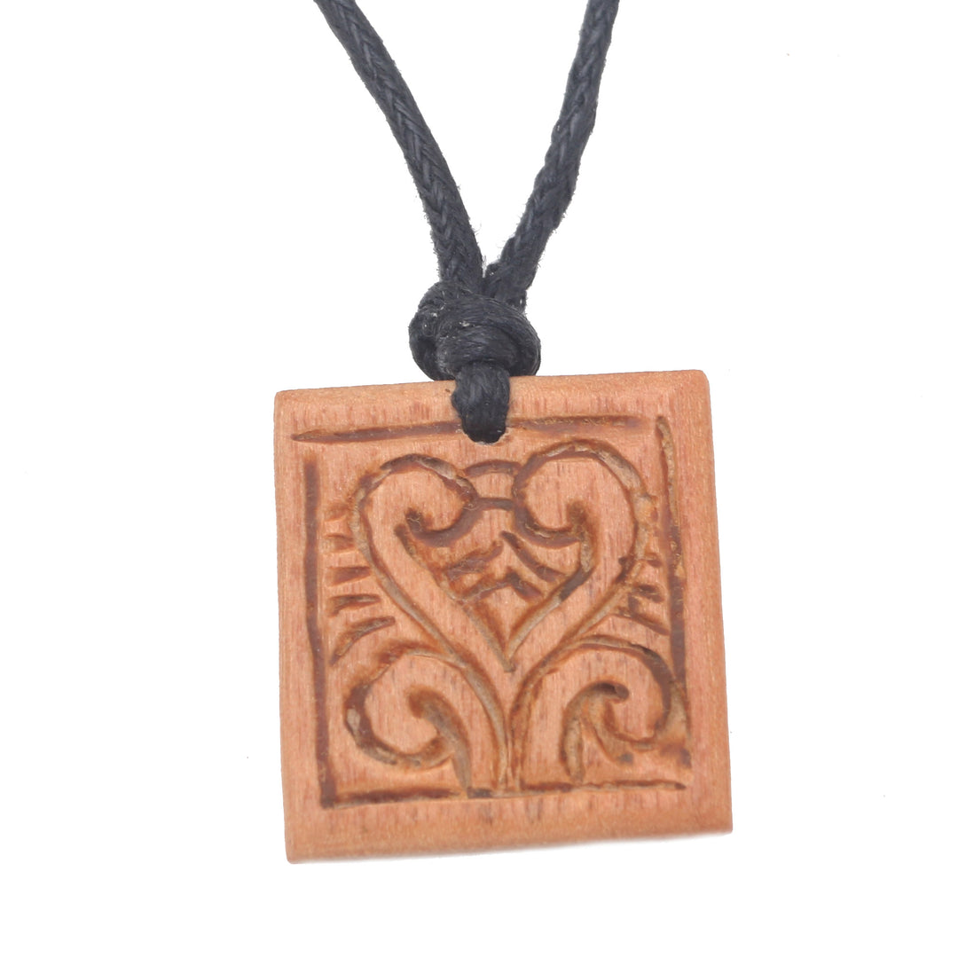 Men's Sawo Wood Pendant Necklace with Cotton Cord - Courage Spirals