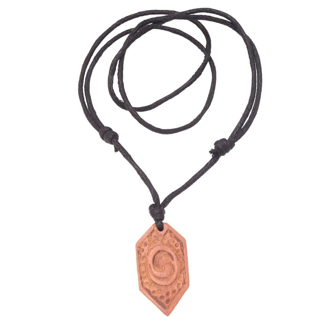 Men's Wood Pendant Necklace with Cotton Cord from Indonesia - Strong Hero