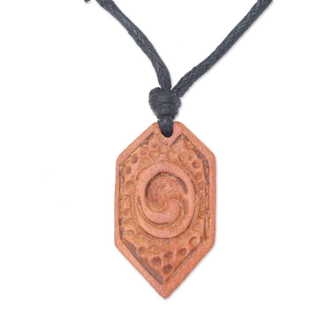 Men's Wood Pendant Necklace with Cotton Cord from Indonesia - Strong Hero