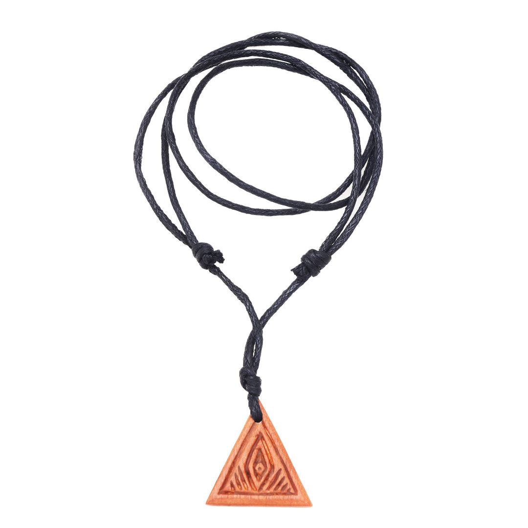 Men's Sawo Wood Geometric Pendant Necklace with Cotton Cord - Triangular Eye