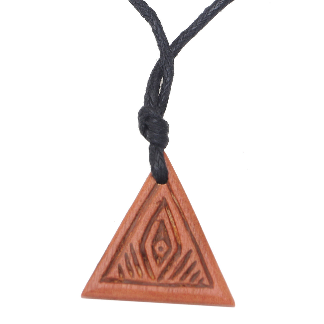 Men's Sawo Wood Geometric Pendant Necklace with Cotton Cord - Triangular Eye