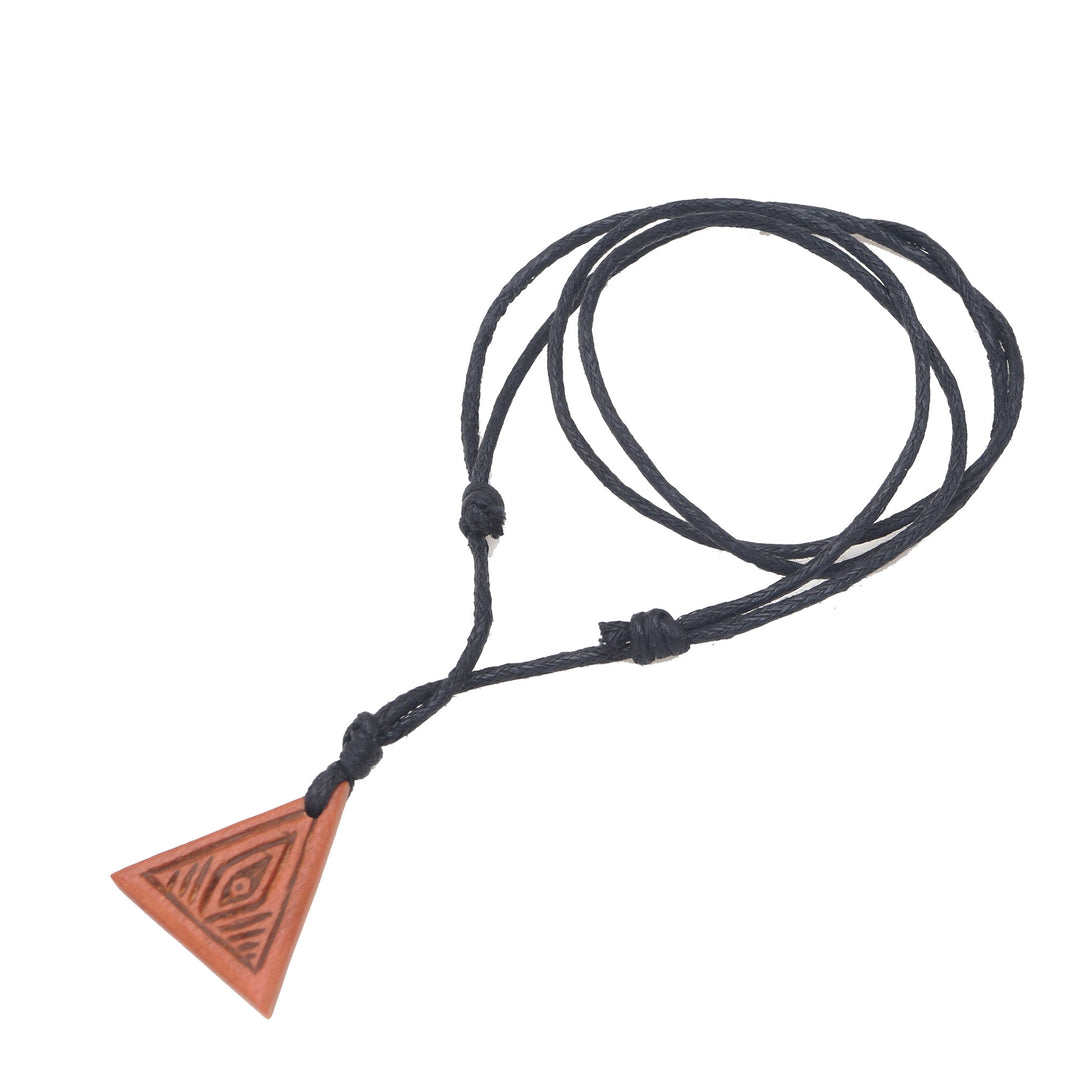 Men's Sawo Wood Geometric Pendant Necklace with Cotton Cord - Triangular Eye