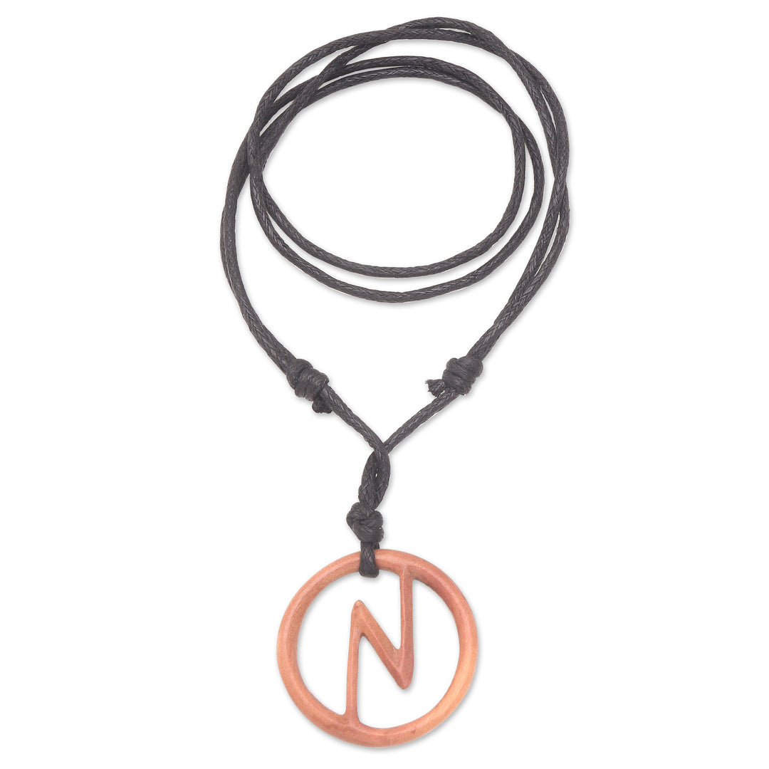 Men's Sawo Wood Bolt Pendant Necklace with Cotton Cord - Balinese Bolt