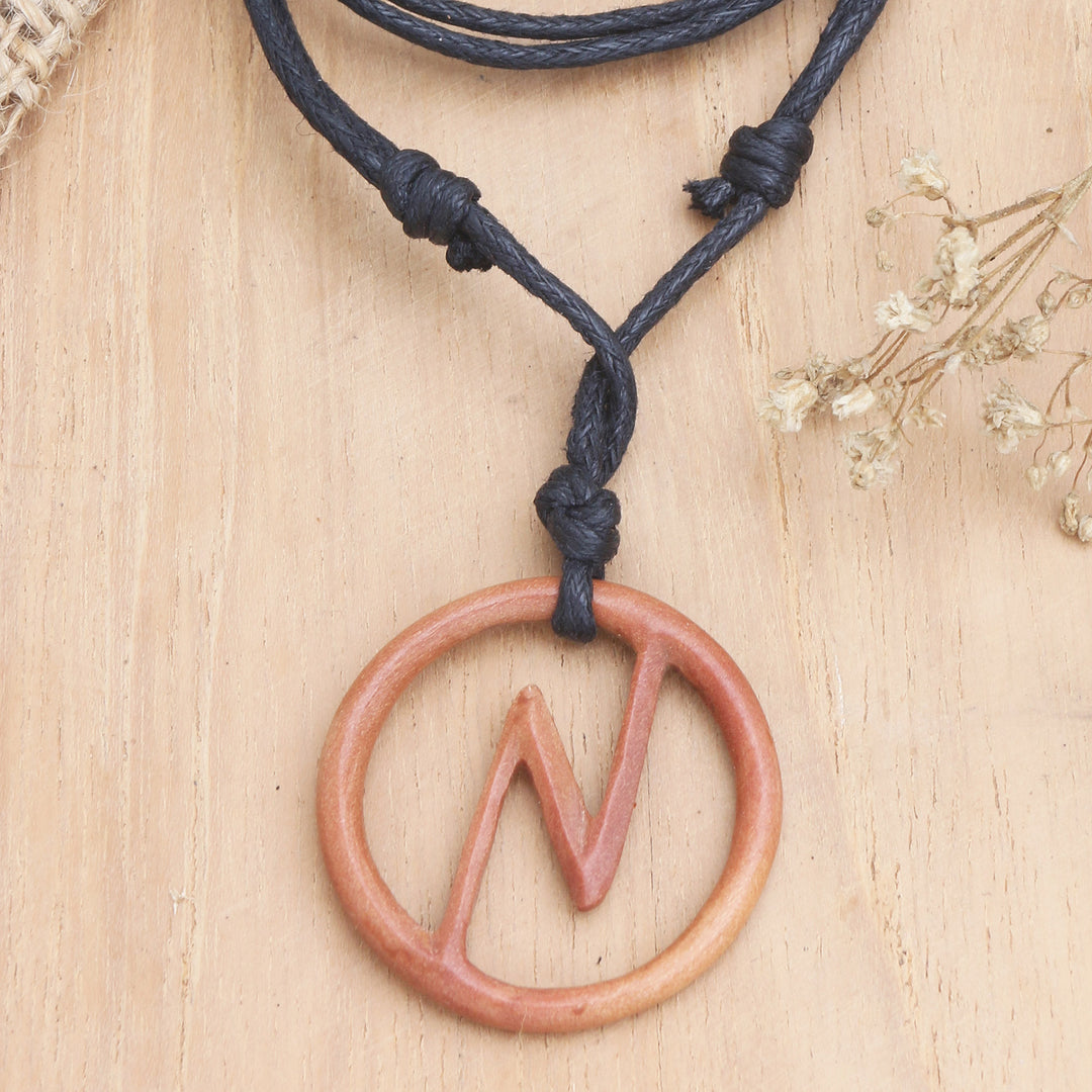 Men's Sawo Wood Bolt Pendant Necklace with Cotton Cord - Balinese Bolt