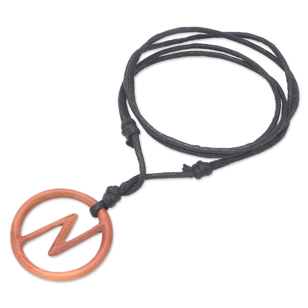 Men's Sawo Wood Bolt Pendant Necklace with Cotton Cord - Balinese Bolt