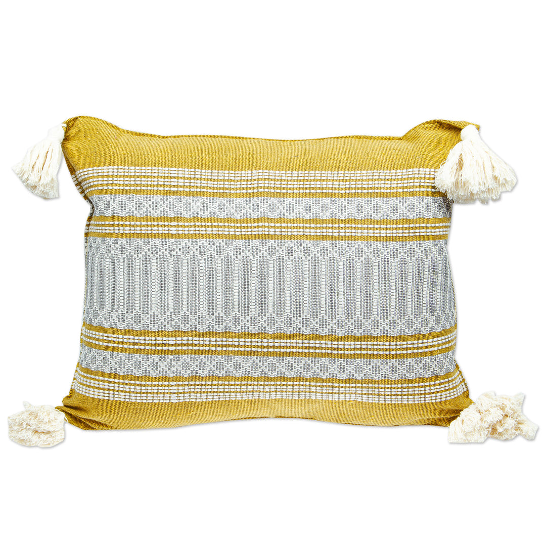 Mexican Handloomed Honey and Alabaster Cotton Cushion Cover - Honey Tradition