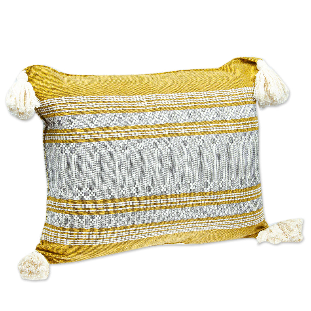 Mexican Handloomed Honey and Alabaster Cotton Cushion Cover - Honey Tradition