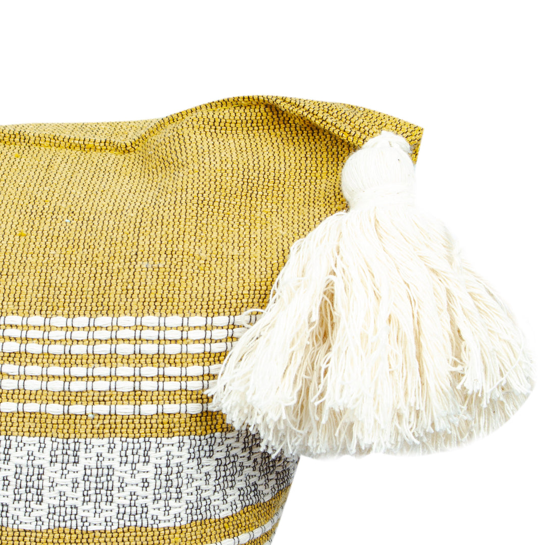 Mexican Handloomed Honey and Alabaster Cotton Cushion Cover - Honey Tradition