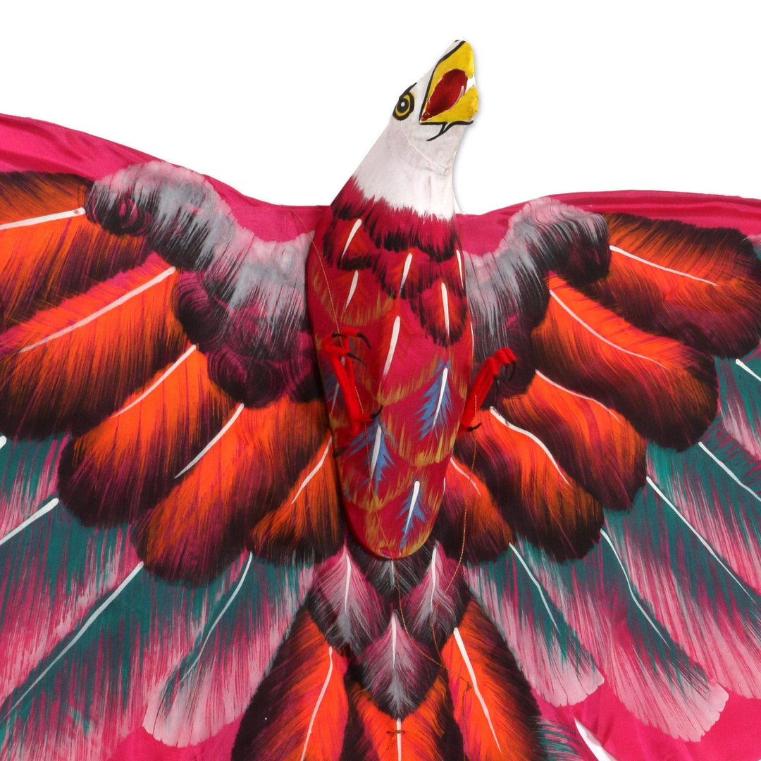 Hand Painted Red Nylon Balinese Bald Eagle Kite - Red Eagle in Flight