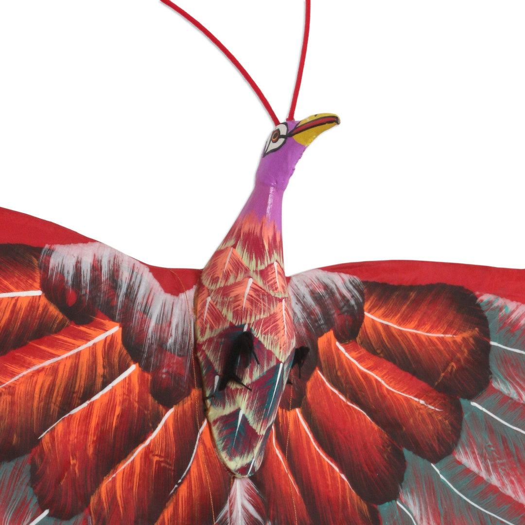 Hand Painted Red Nylon Balinese Bird Kite - Red Peafowl
