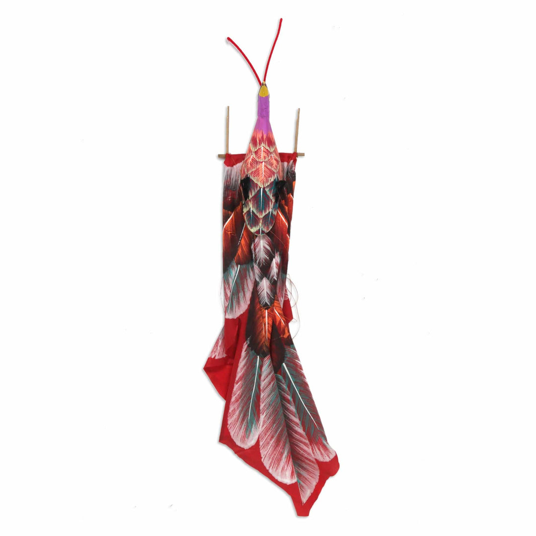 Hand Painted Red Nylon Balinese Bird Kite - Red Peafowl