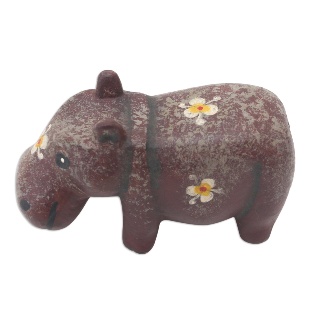 Hippo Wood Figurine Hand-carved & Hand-painted in Indonesia - Chubby Hippopotamus