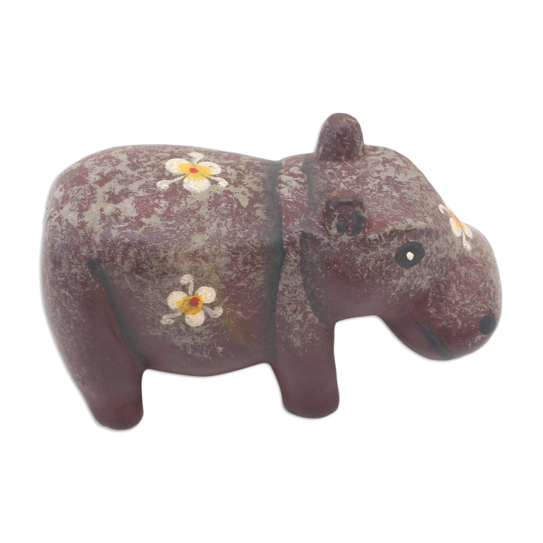 Hippo Wood Figurine Hand-carved & Hand-painted in Indonesia - Chubby Hippopotamus