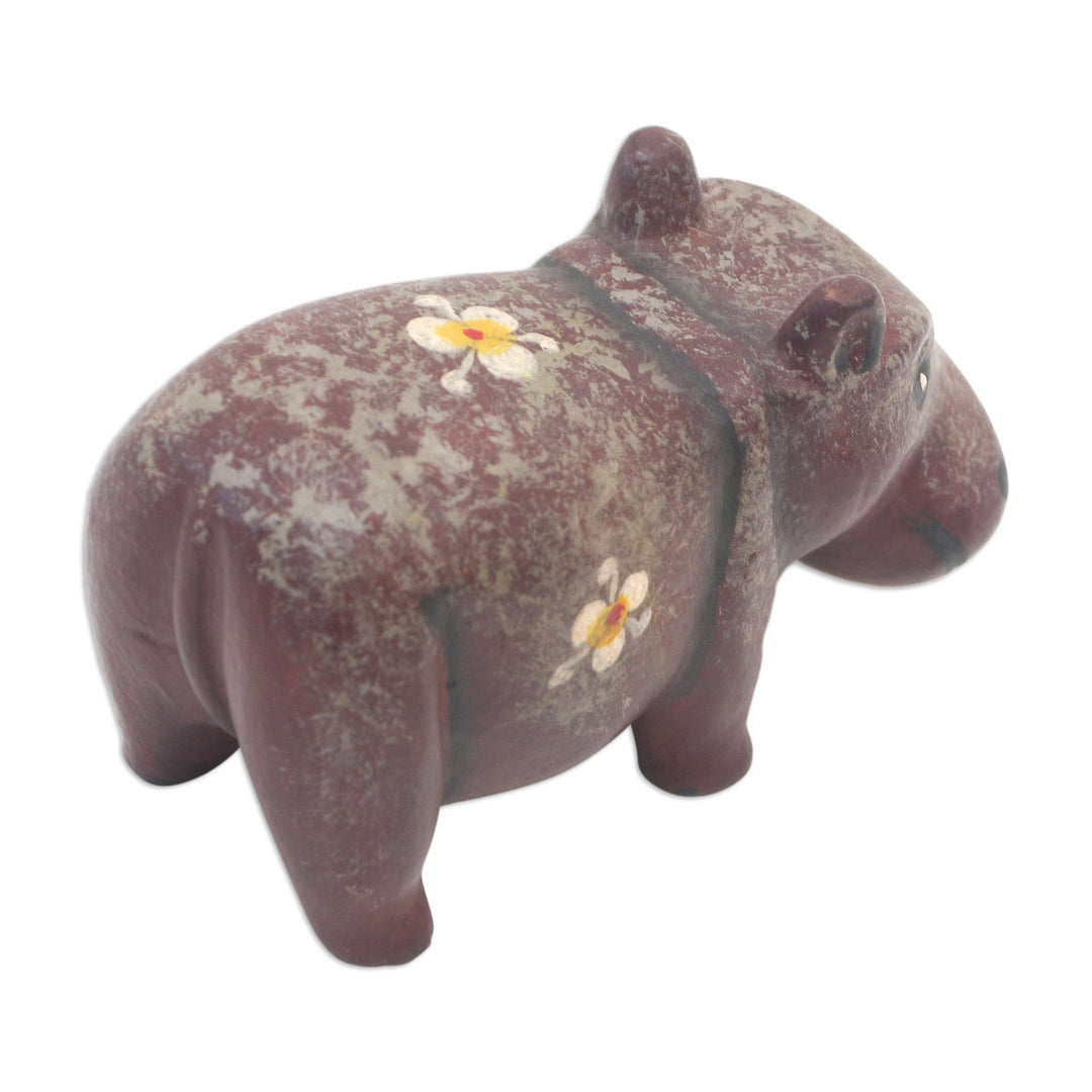 Hippo Wood Figurine Hand-carved & Hand-painted in Indonesia - Chubby Hippopotamus