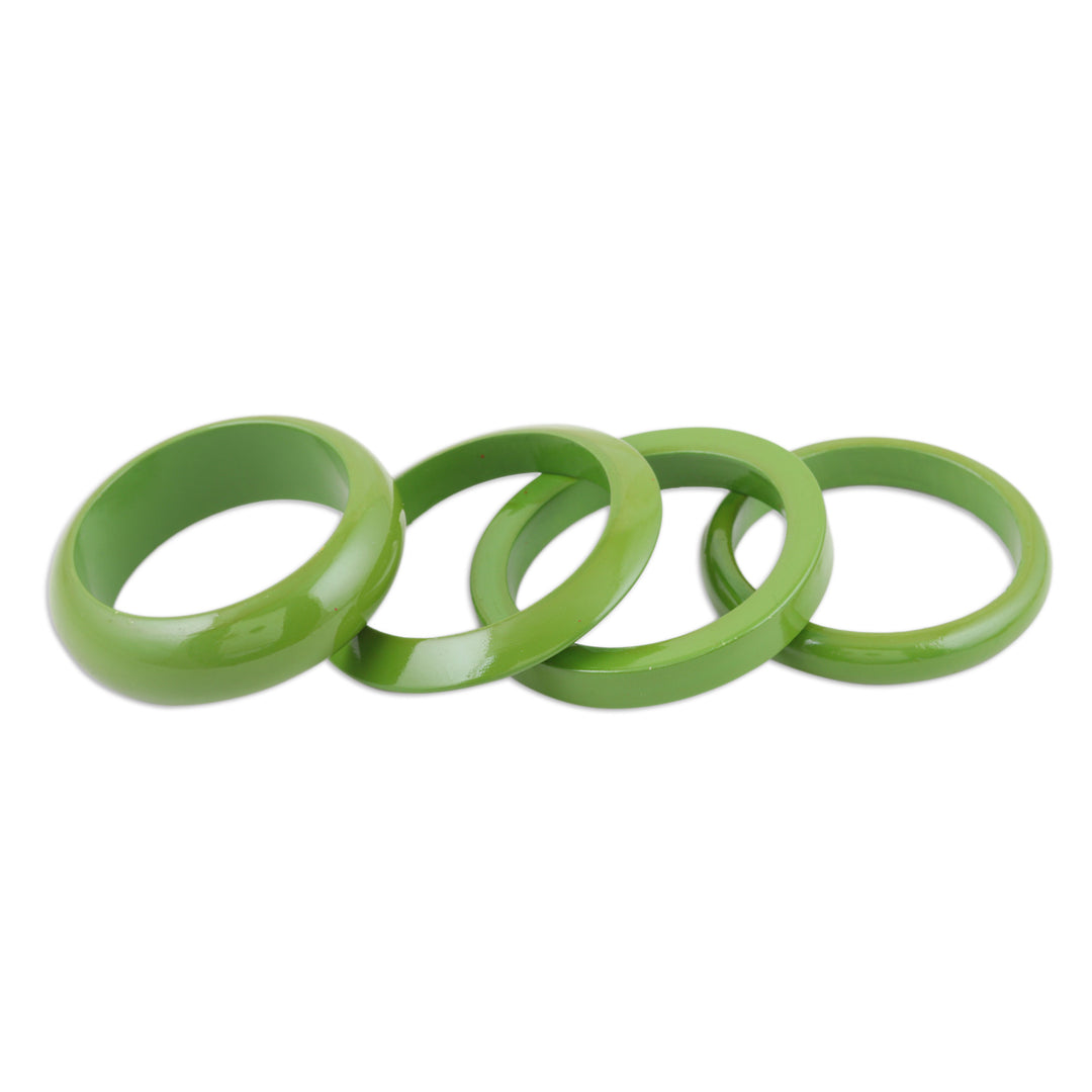 Set of 4 Mango Wood Green Bangle Bracelets from India - Olive Fusion