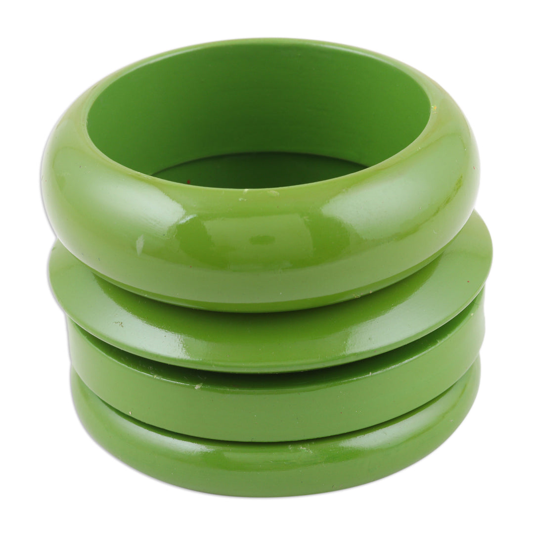 Set of 4 Mango Wood Green Bangle Bracelets from India - Olive Fusion