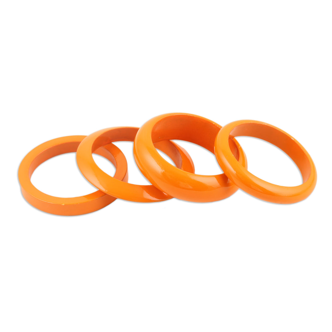 Set of 4 Mango Wood Orange Bangle Bracelets from India - Orange Fusion