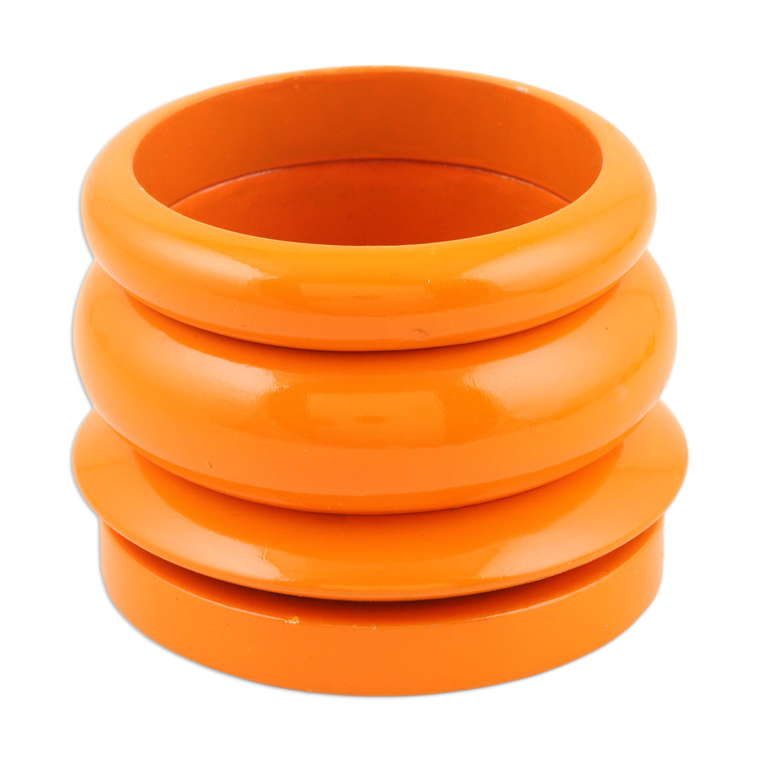 Set of 4 Mango Wood Orange Bangle Bracelets from India - Orange Fusion