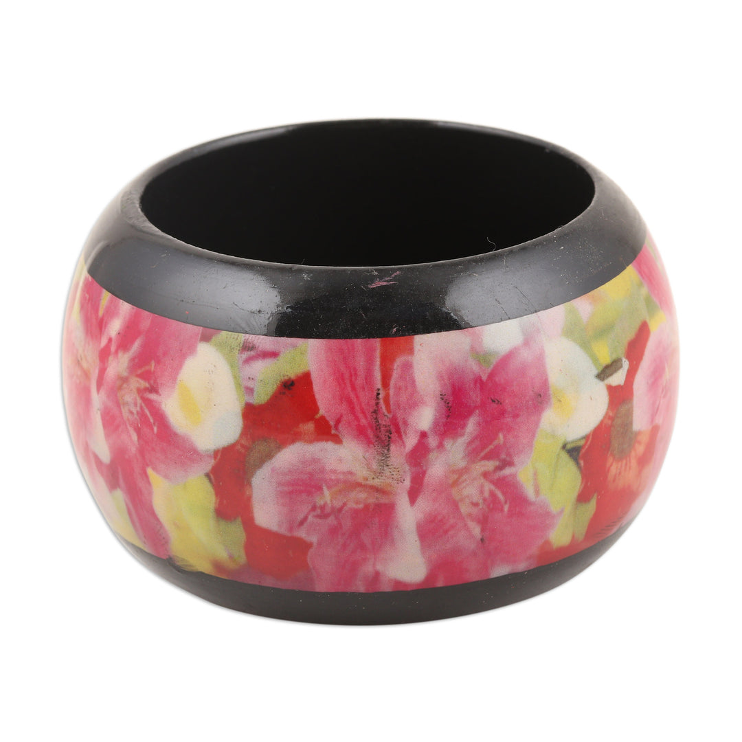 Haldu Wood Bangle Bracelet with Printed Floral Pattern - Floral Charm