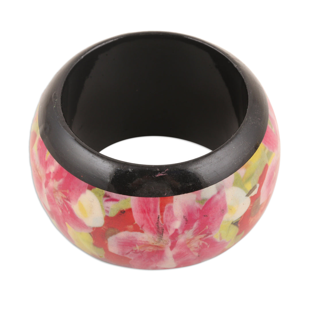 Haldu Wood Bangle Bracelet with Printed Floral Pattern - Floral Charm