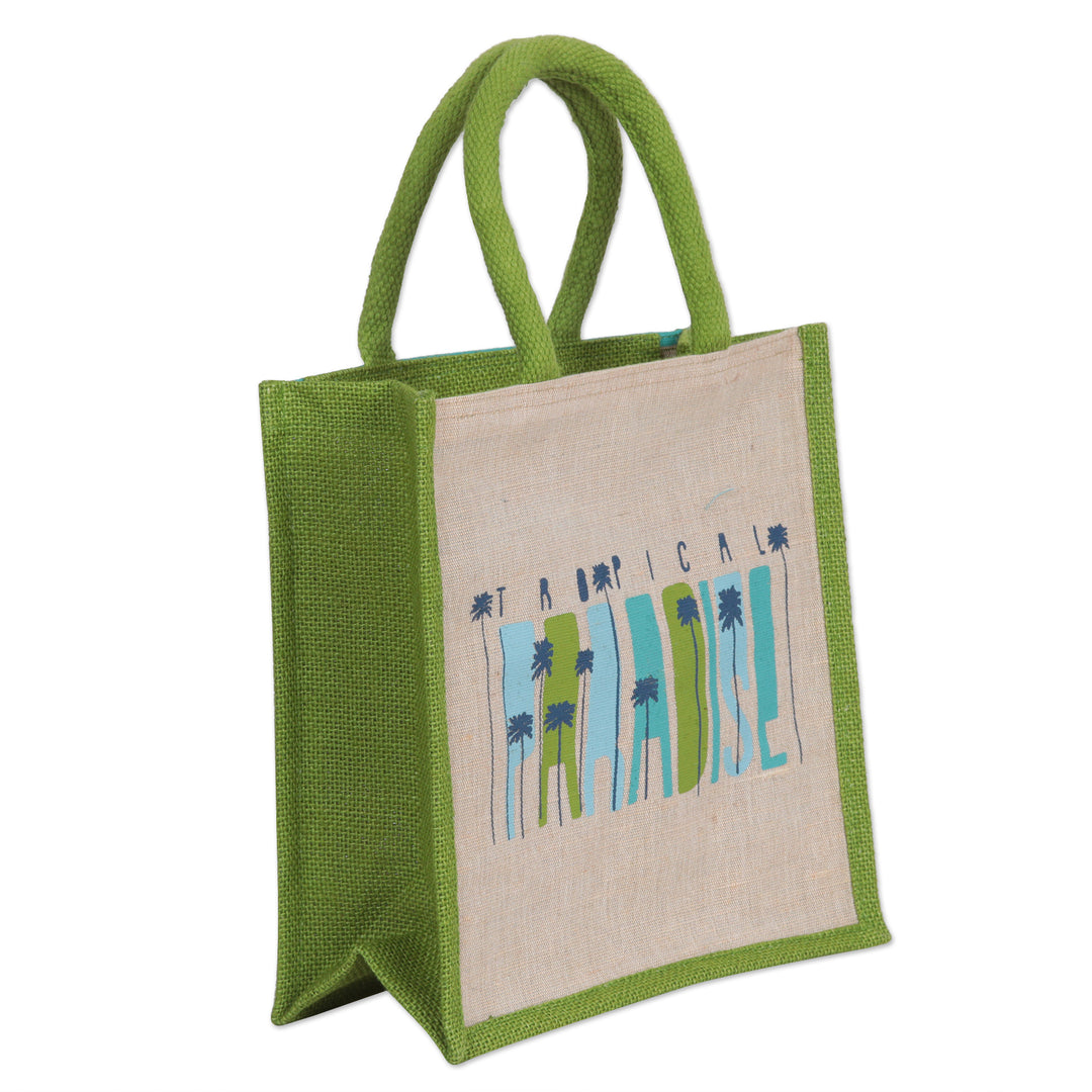 Jute and Cotton Blend Tote Bag Hand Crafted in India - A Tropical Paradise