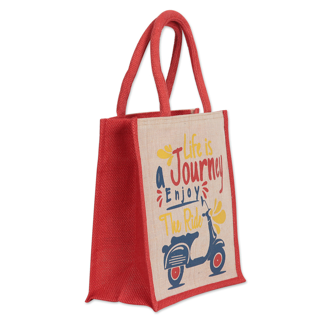 Jute and Cotton Blend Tote Bag Hand Crafted in India - Life Is a Journey