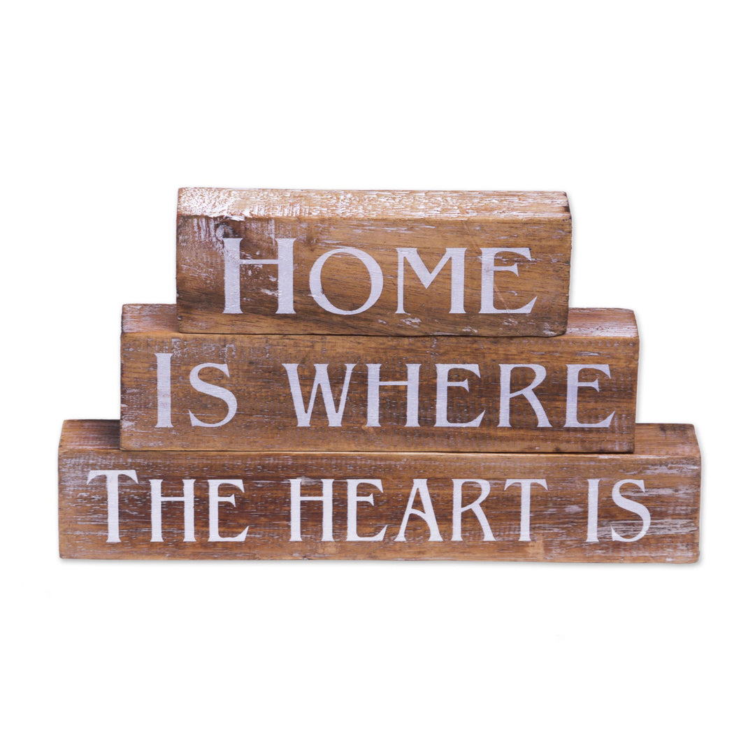 Brown Wood Inspirational Sign Blocks (Set of 3) Indonesia - Loving Home