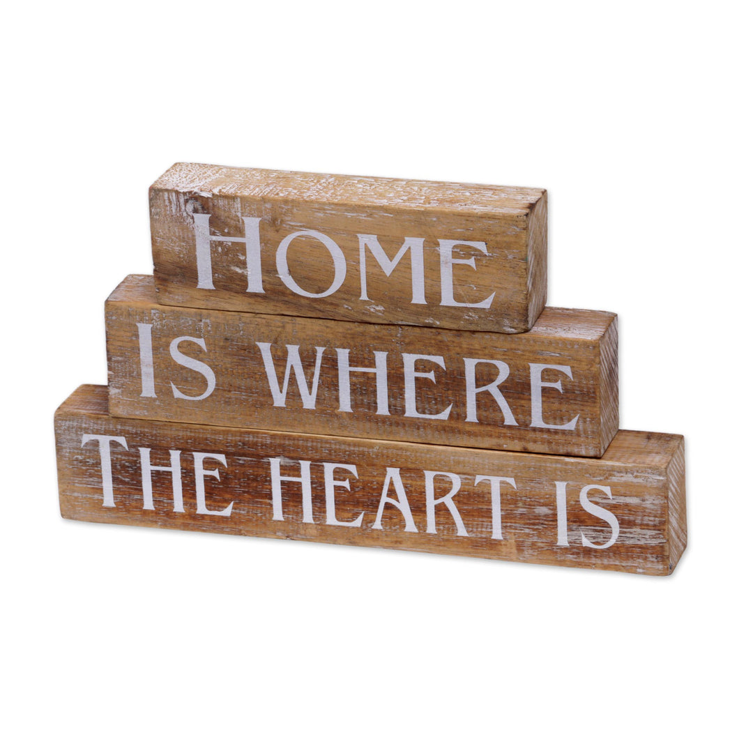Brown Wood Inspirational Sign Blocks (Set of 3) Indonesia - Loving Home