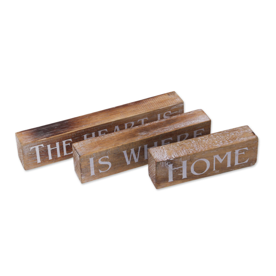 Brown Wood Inspirational Sign Blocks (Set of 3) Indonesia - Loving Home