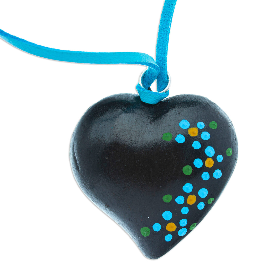 Handmade Heart-shaped Ceramic Pendant Necklace in Black - Heart and Harmony