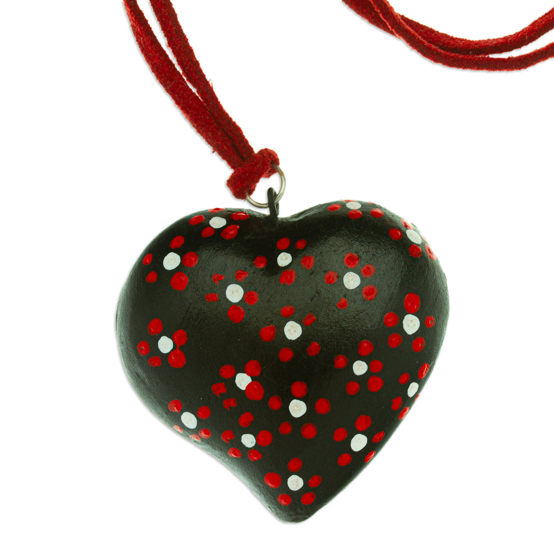 Heart-shaped Hand-painted Black Ceramic Pendant Necklace - Heart of Love