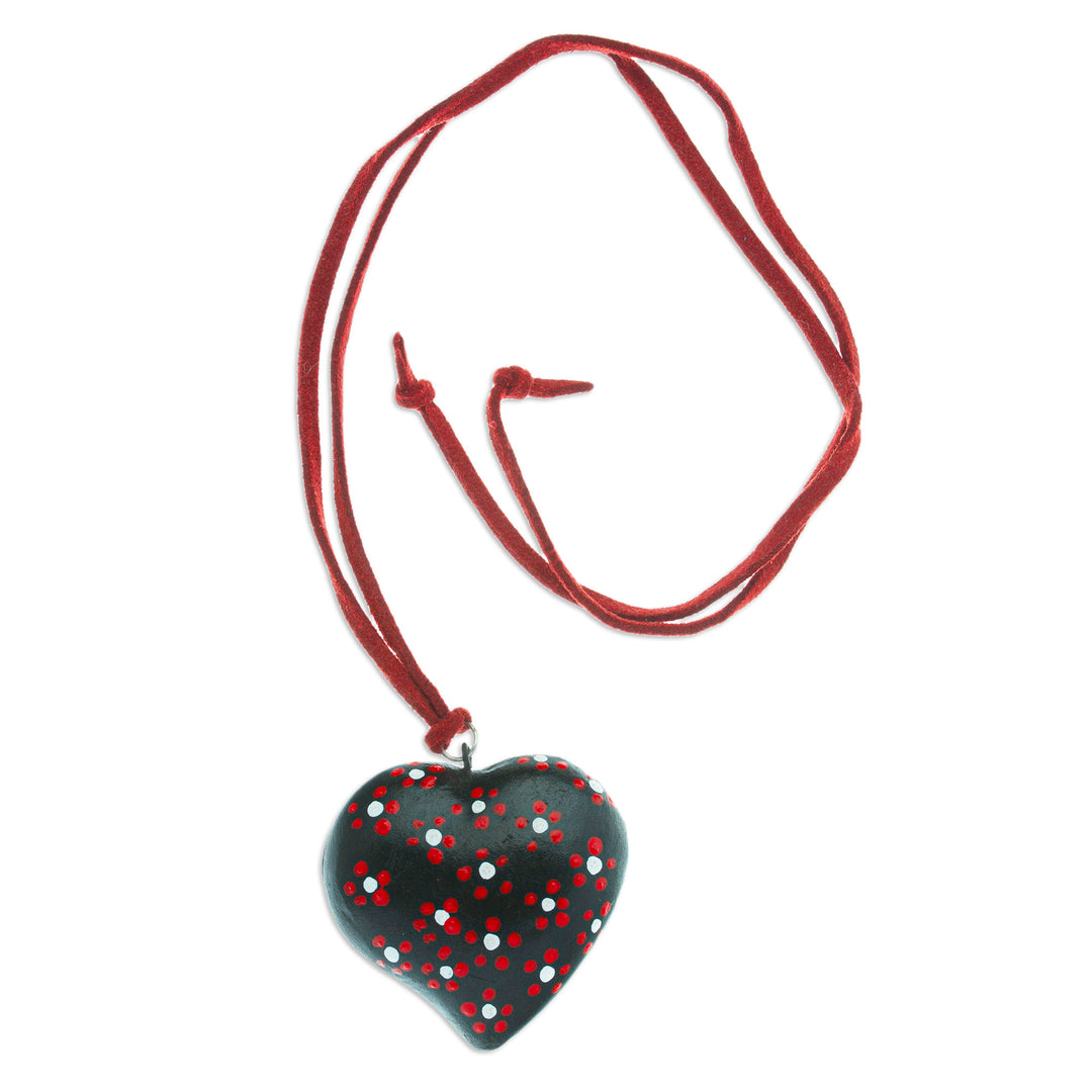Heart-shaped Hand-painted Black Ceramic Pendant Necklace - Heart of Love